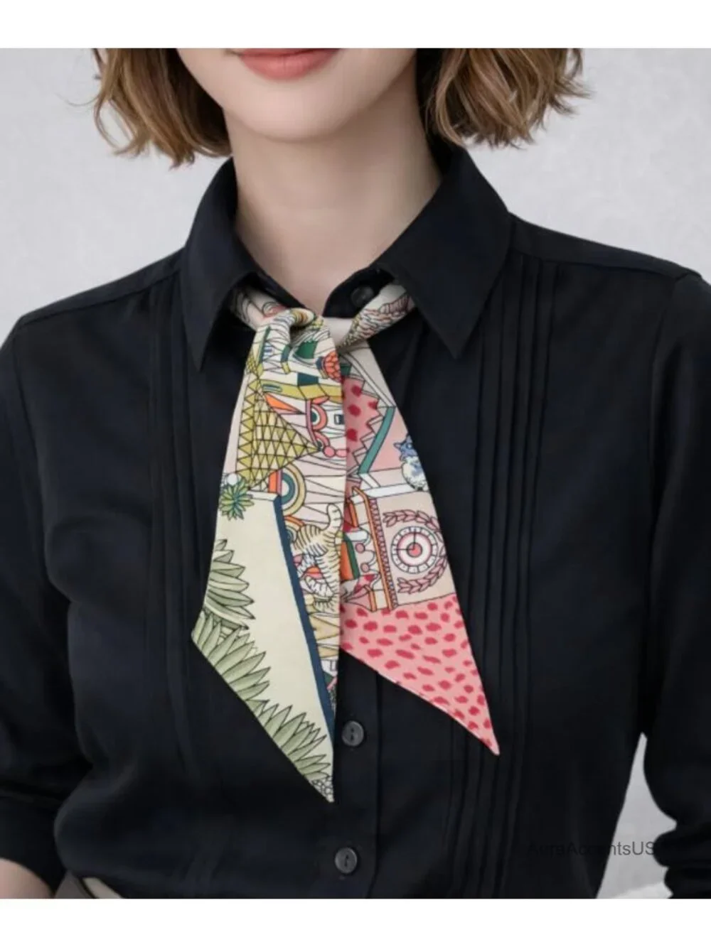 100% Silk Skinny Scarf Multi-Use Headband Neckerchief Handbag Handle Wrap